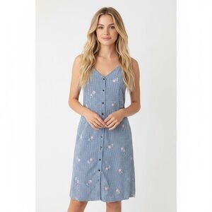 Everly Anthropologie Gingham Embroidered Floral Dress